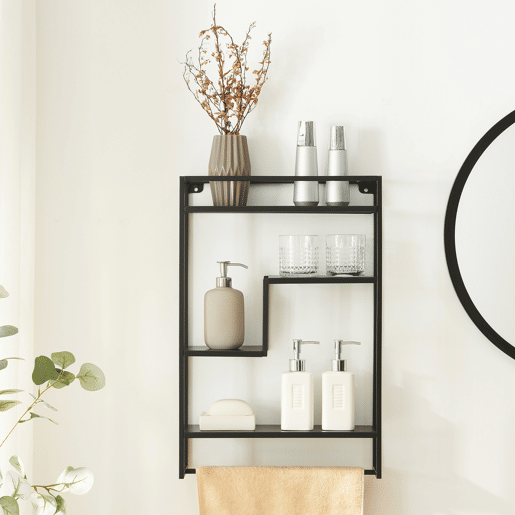 Estante de parede Uurainen 4 prateleiras e toalheiro em aço 60x40x13cm - Preto en.casa