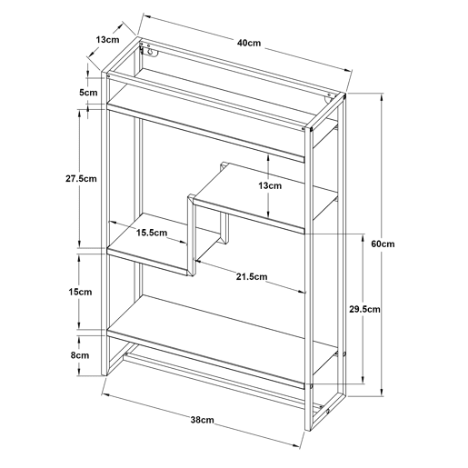 Estante de parede Uurainen 4 prateleiras e toalheiro em aço 60x40x13cm - Preto en.casa