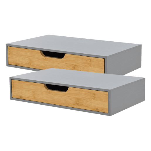 Conjunto de 2 prateleiras de parede Bokn com gaveta até 5 kg bambu 40x24x8cm - Cinzento e Natural en.casa