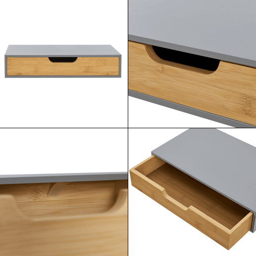 Conjunto de 2 prateleiras de parede Bokn com gaveta até 5 kg bambu 40x24x8cm - Cinzento e Natural en.casa