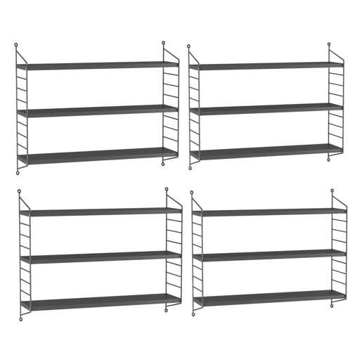 Conjunto de 4 prateleiras de parede Strängnäs em aço 50x60x15 cm - Cinzento escuro en.casa