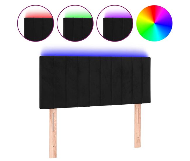 Cabecero con led de terciopelo negro 90x5x78/88 cm