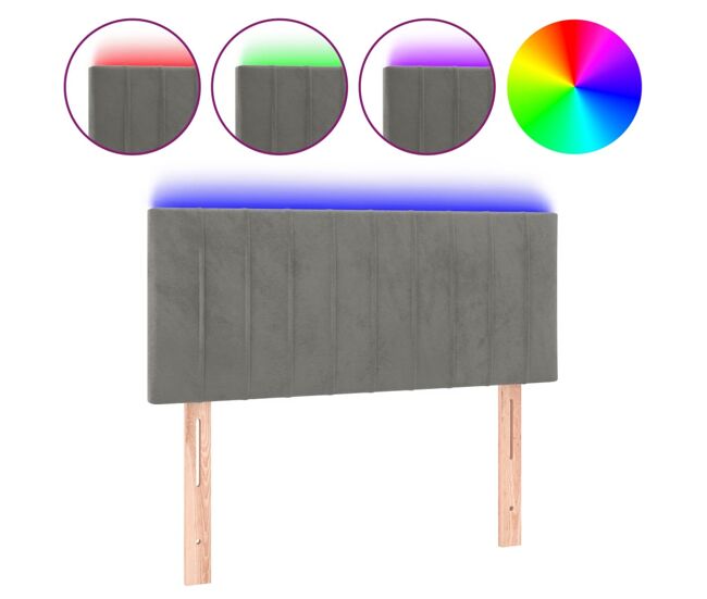 Cabecero con led de terciopelo gris claro 100x5x78/88 cm
