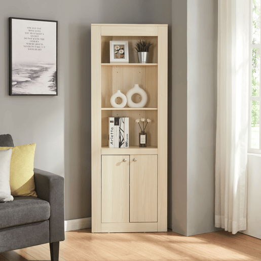 Prateleira de canto Eura com portas de aglomerado 170x62x30cm - Carvalho en.casa