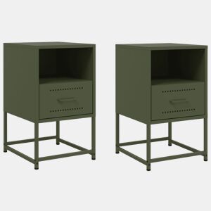 vidaXL Mesas de cabeceira 2 pcs 36x39x60,5 cm aço verde azeitona