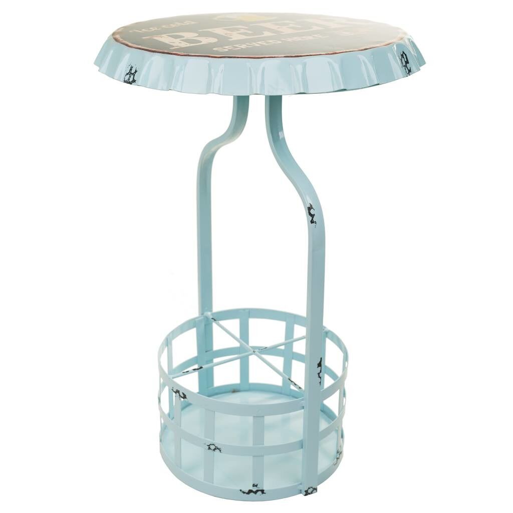 mesa botellero de metal azul 42x42x60