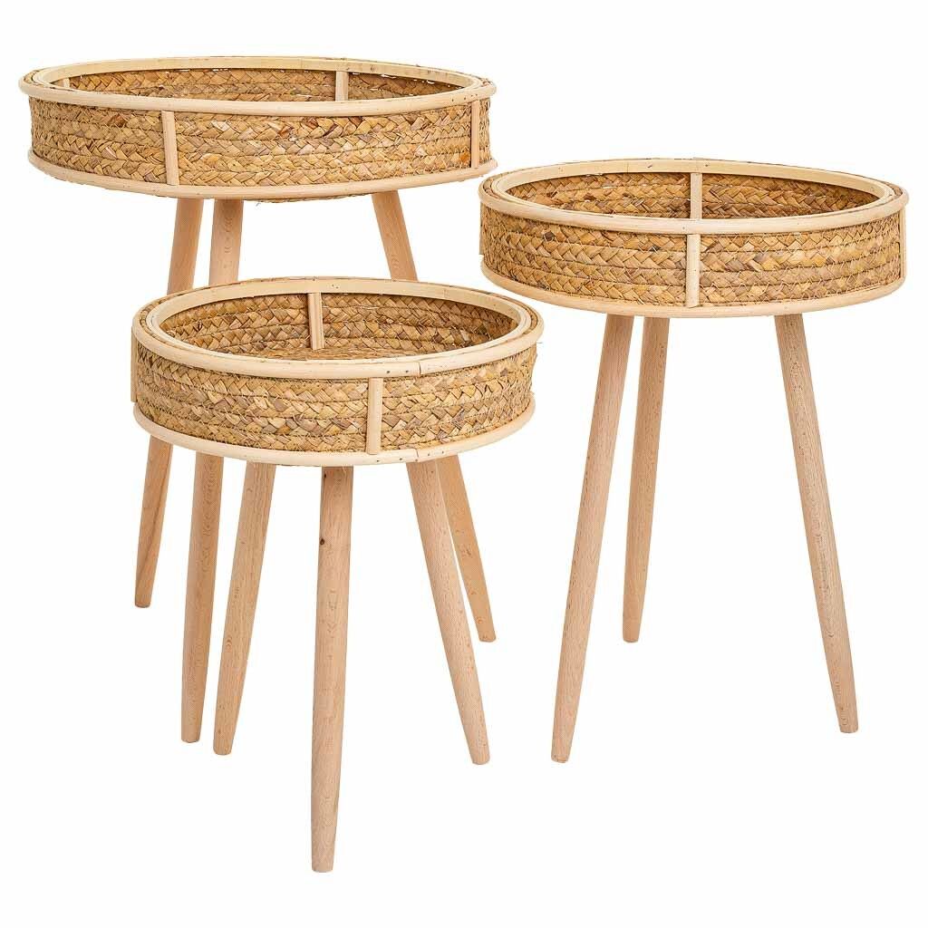 Set 3 mesas esquineras de bambú y madera marrones