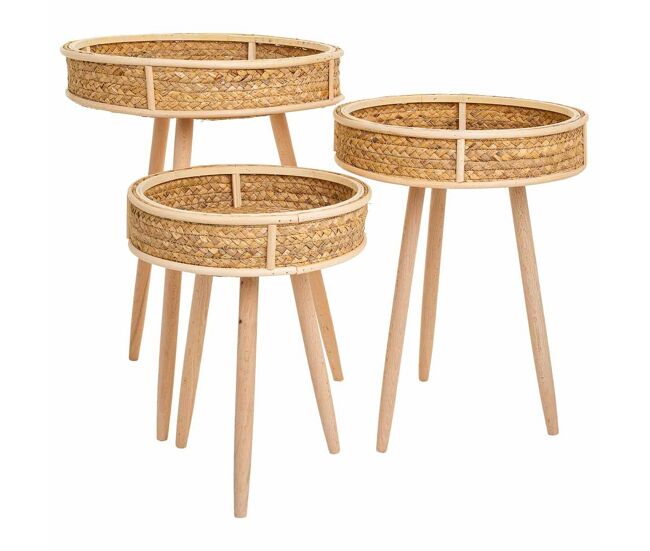 Set 3 mesas esquineras de bambú y madera marrones