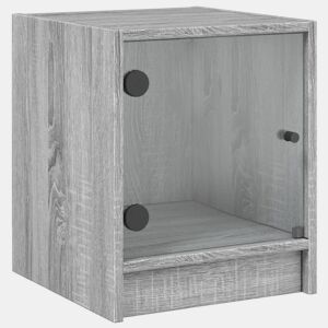 vidaXL Mesa de cabeceira c porta de vidro 35x37x42 cm cinzento sonoma