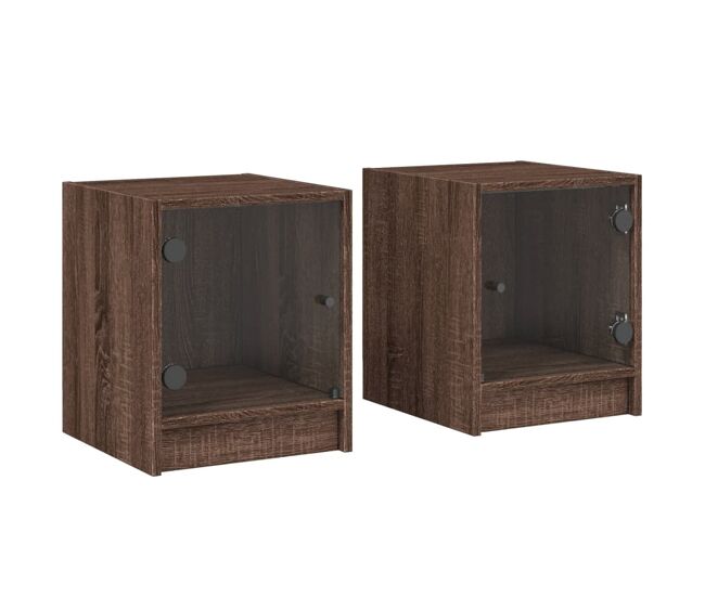 Vidaxl mesitas noche con puertas vidrio 2 uds roble marrón 35x37x42 cm