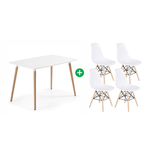 Pacote de mesa retangular nórdica + 4 cadeiras brancas estilo nórdico