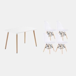 Pacote de mesa retangular nórdica + 4 cadeiras brancas estilo nórdico