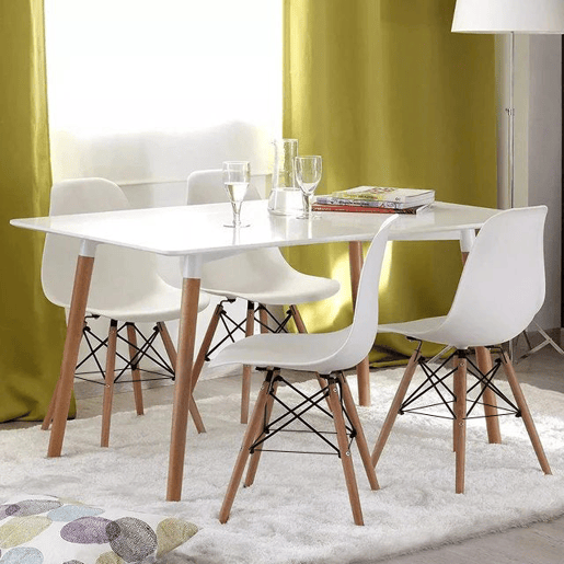 Pacote de mesa retangular nórdica + 4 cadeiras brancas estilo nórdico