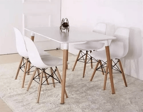 Pacote de mesa retangular nórdica + 4 cadeiras brancas estilo nórdico
