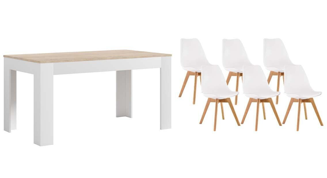 Pack Mesa Extensible de Comedor o Cocina + 6 Sillas Nordic 178x80
