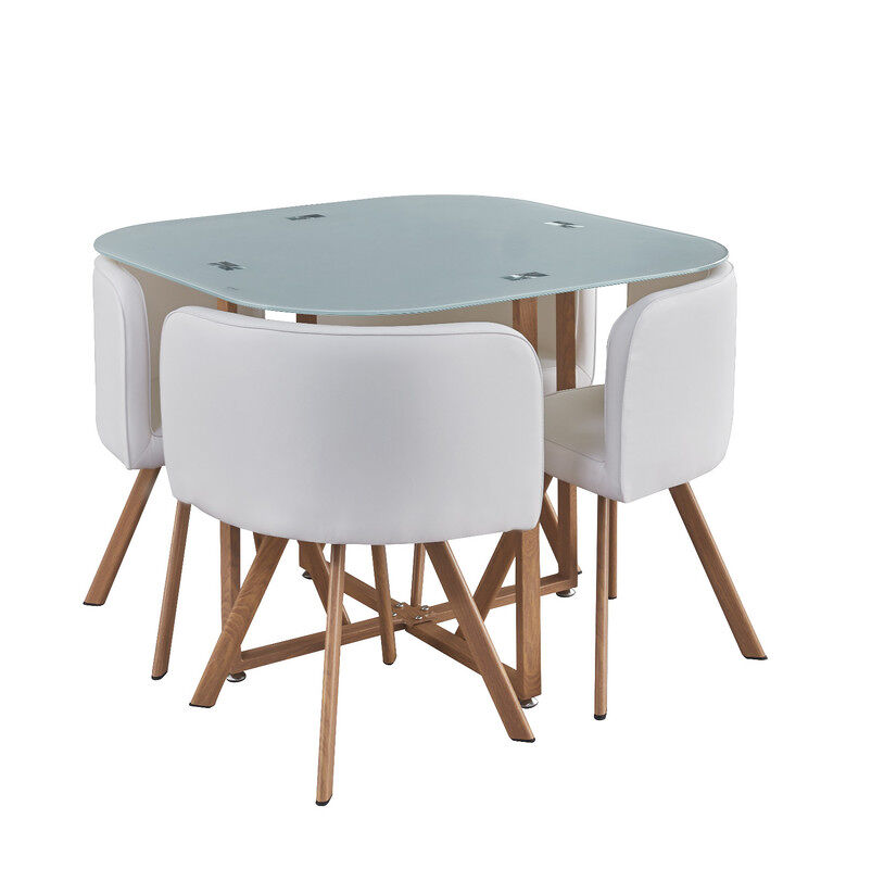 Mesa de Cristal Cuadrada + 4 sillas Poli-Piel 100x100