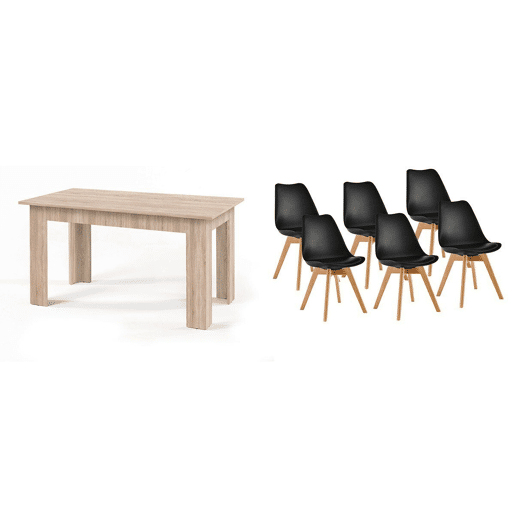Pack Mesa Fixa de Jantar ou Cozinha + 6 Cadeiras Nórdicas