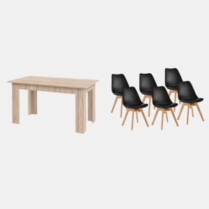 Pack Mesa Fixa de Jantar ou Cozinha + 6 Cadeiras Nórdicas