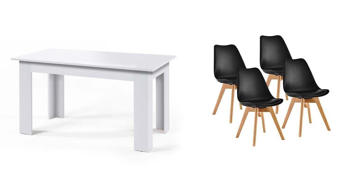 Pack Mesa Fija de Comedor o Cocina + 4 Sillas Nordic 138x80
