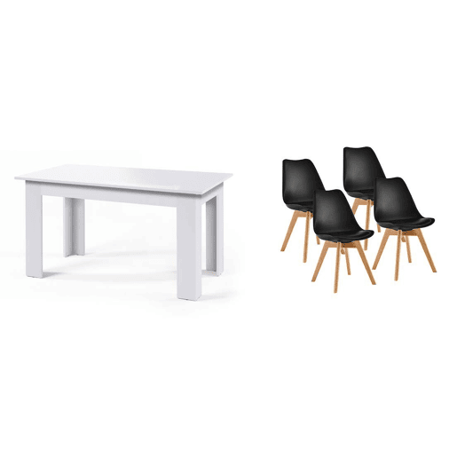 Pack Mesa Fixa de Jantar ou Cozinha + 4 Cadeiras Nórdicas