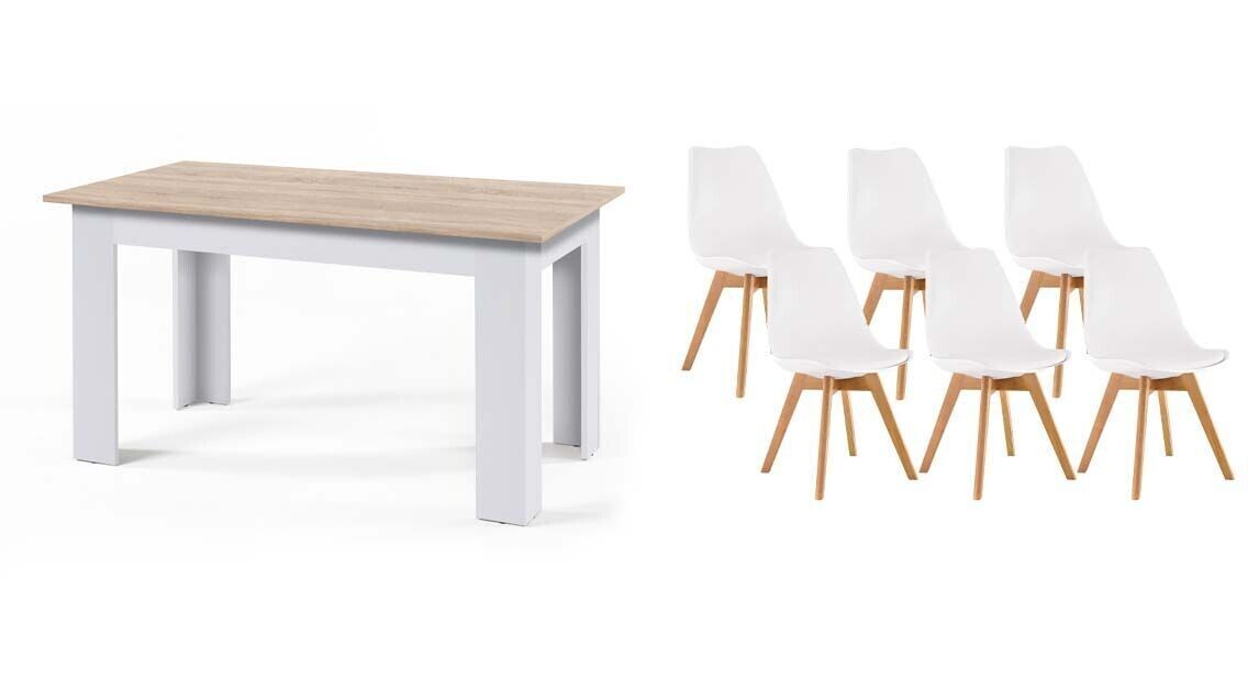 Pack Mesa Fija de Comedor o Cocina + 6 Sillas Nordic 138x80