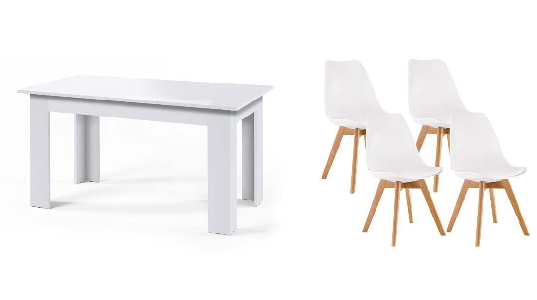 Pack Mesa Fija de Comedor o Cocina + 4 Sillas Nordic 138x80