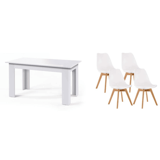 Pack Mesa Fixa de Jantar ou Cozinha + 4 Cadeiras Nórdicas Pack Mesa Fixa de Jantar ou Cozinha + 4 Cadeiras Nórdicas