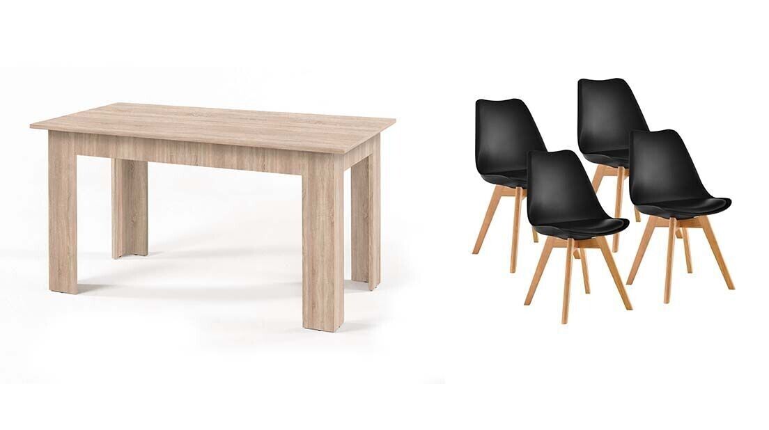 Pack Mesa Fija de Comedor o Cocina + 4 Sillas Nordic 138x80