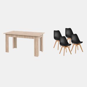 Pack Mesa Fixa de Jantar ou Cozinha + 4 Cadeiras Nórdicas