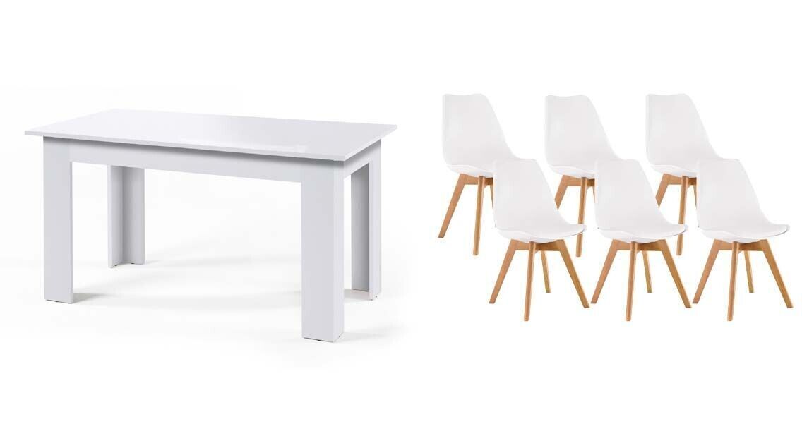 Pack Mesa Fija de Comedor o Cocina + 6 Sillas Nordic 138x80