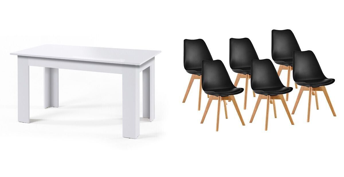 Pack Mesa Fija de Comedor o Cocina + 6 Sillas Nordic 138x80