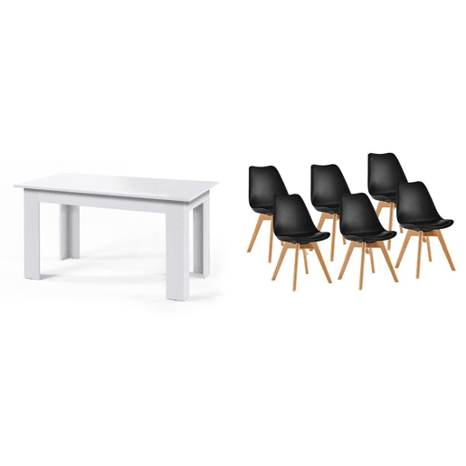 Pack Mesa Fixa de Jantar ou Cozinha + 6 Cadeiras Nórdicas