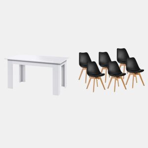 Pack Mesa Fixa de Jantar ou Cozinha + 6 Cadeiras Nórdicas