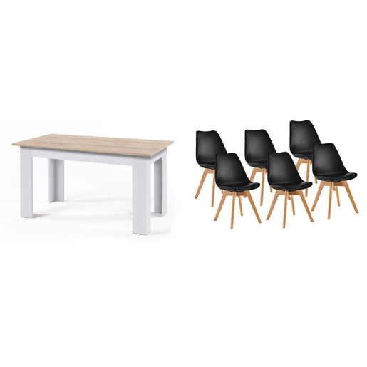 Pack Mesa Fixa de Jantar ou Cozinha + 6 Cadeiras Nórdicas