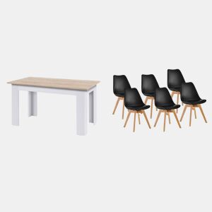 Pack Mesa Fixa de Jantar ou Cozinha + 6 Cadeiras Nórdicas