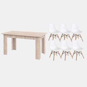 Pack Mesa de Jantar Fixa ou Cozinha + 6 Cadeiras Estilo Nórdico