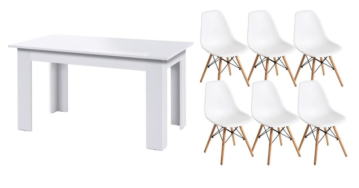pack mesa de comedor o cocina fija  6 sillas estilo nordico