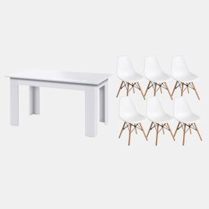 Pack Mesa de Jantar Fixa ou Cozinha + 6 Cadeiras Estilo Nórdico