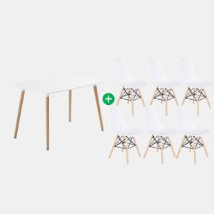 Pacote de mesa retangular nórdica + 6 cadeiras brancas estilo nórdico