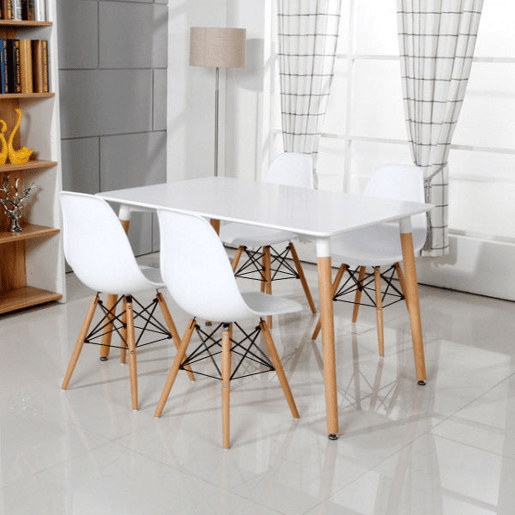 Pacote de mesa retangular nórdica + 6 cadeiras brancas estilo nórdico Pacote de mesa retangular nórdica + 6 cadeiras brancas estilo nórdico