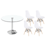Pack Mesa Redonda de Vidro Temperado + 4 Cadeiras Brancas Estilo Nórdico