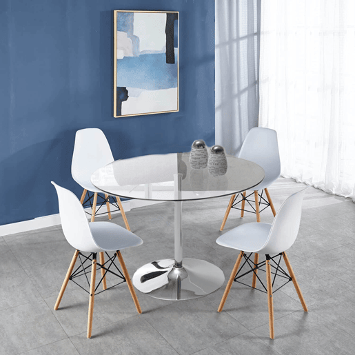 Pack Mesa Redonda de Vidro Temperado + 4 Cadeiras Brancas Estilo NĂ³rdico Pack Mesa Redonda de Vidro Temperado + 4 Cadeiras Brancas Estilo NĂ³rdico