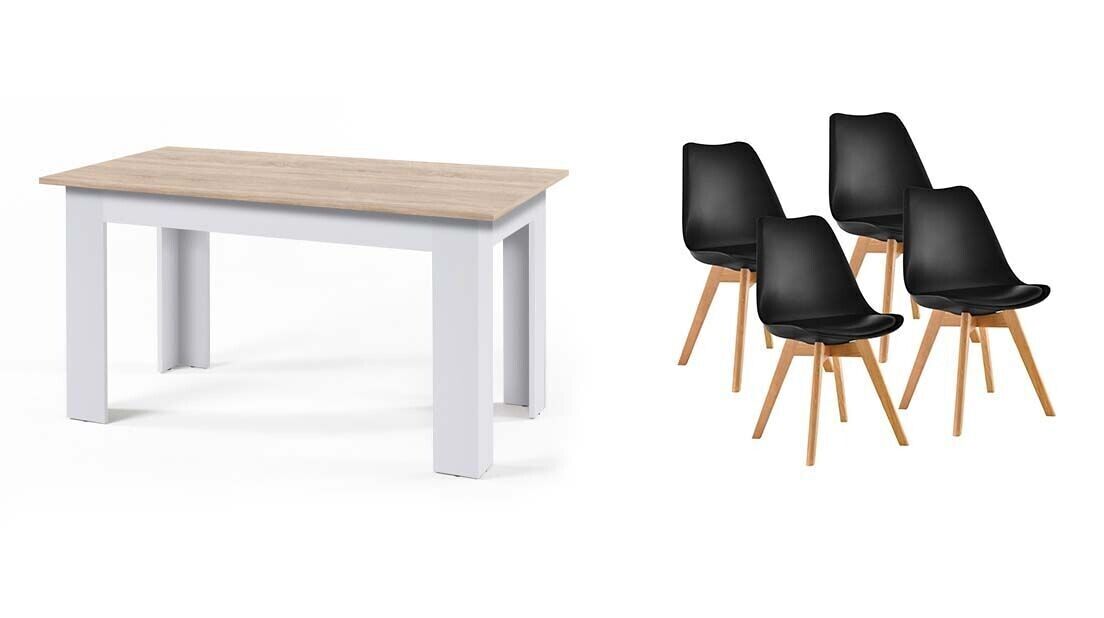Pack Mesa Fija de Comedor o Cocina + 4 Sillas Nordic 138x80