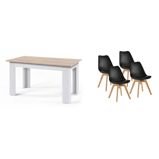 Pack Mesa Fixa de Jantar ou Cozinha + 4 Cadeiras Nórdicas