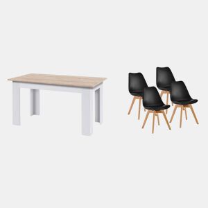 Pack Mesa Fixa de Jantar ou Cozinha + 4 Cadeiras Nórdicas