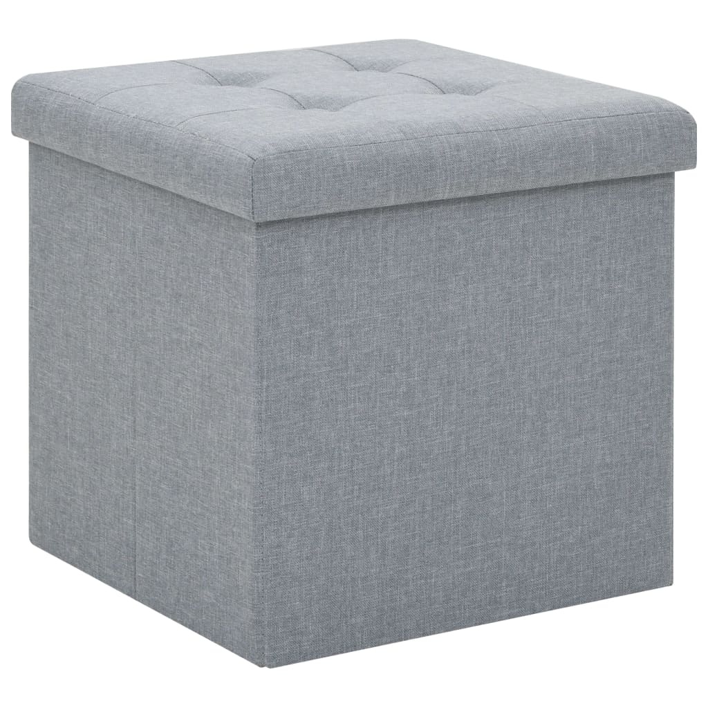 Vidaxl taburete plegable con almacenaje lino sintético gris claro