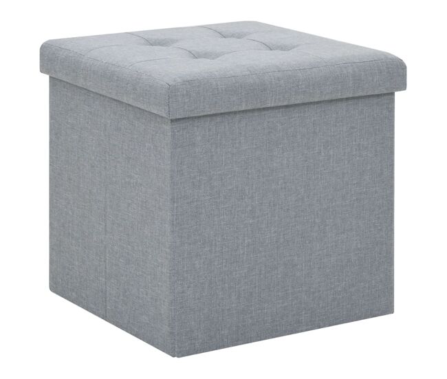 Vidaxl taburete plegable con almacenaje lino sintético gris claro