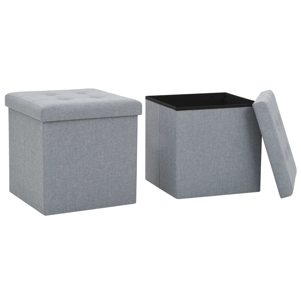 Vidaxl taburetes almacenaje plegables 2 uds lino sintético gris claro