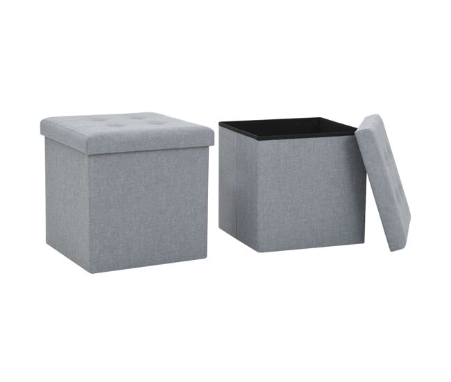 Vidaxl taburetes almacenaje plegables 2 uds lino sintético gris claro