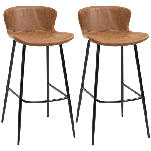HOMCOM Conjunto de 2 Bancos Altos de Cozinha Bancos Altos de Cozinha com Encosto Estofado em PU Carga 120 kg para Bar Sala de Jantar 45x49x94,6 cm Marrom